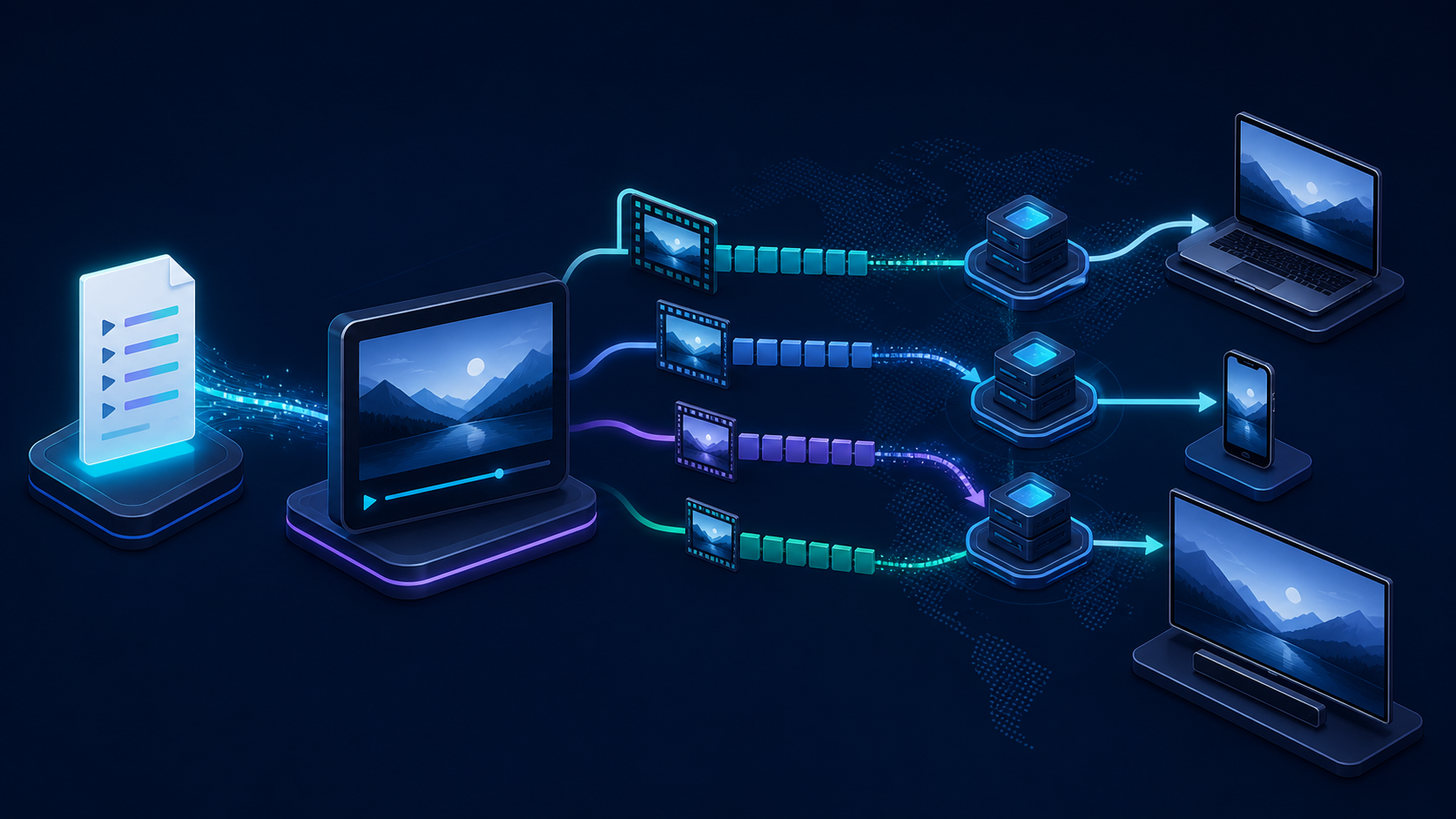 HLS playlist branching into adaptive renditions and edge-delivered devices